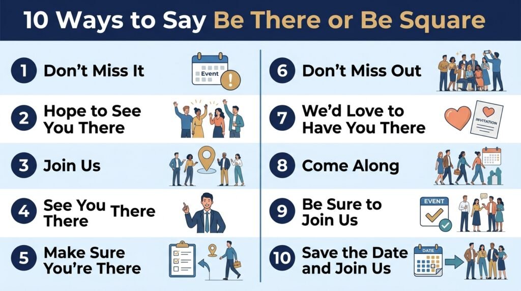 10 alternatives to be there or be square for invitations and everyday English