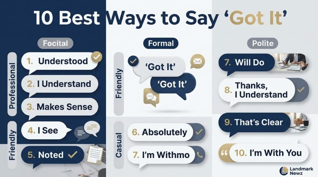10 natural alternatives to got it including understood, I understand, noted, and makes sense
