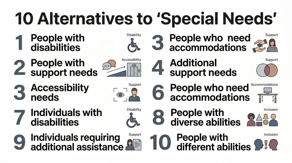 10 respectful alternatives to special needs including disability, support needs, and accessibility needs