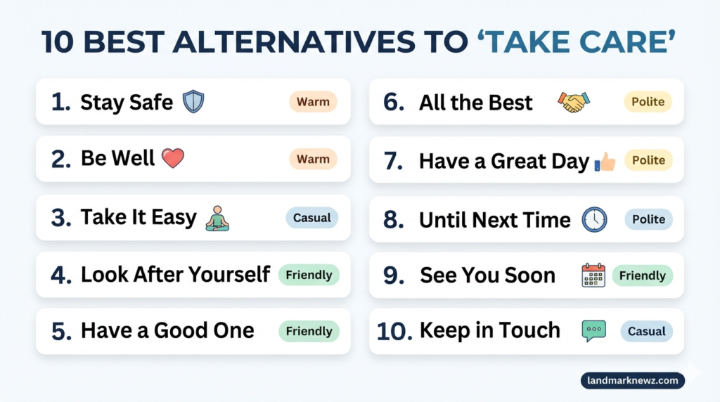 10 best alternatives to take care including stay safe, be well, and all the best