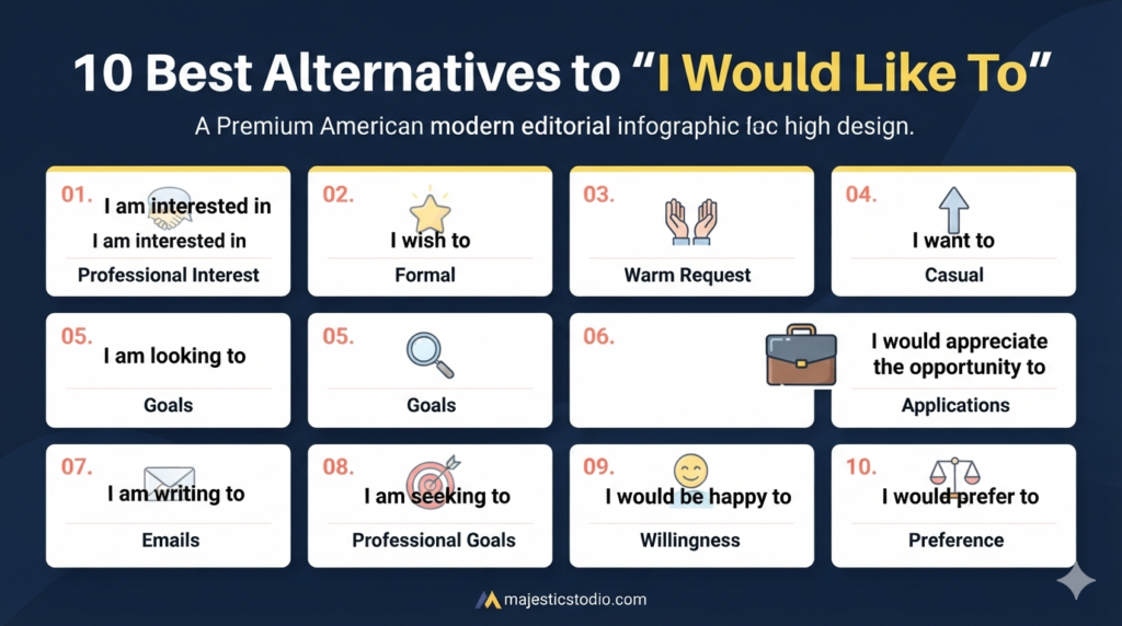 10 best alternatives to I would like to for professional and polite communication