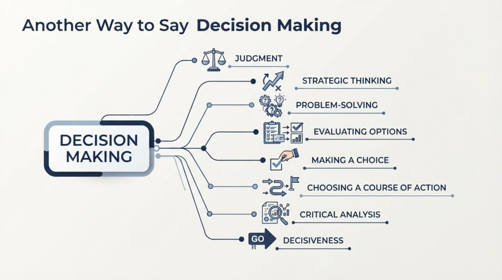 Infographic showing alternatives to say decision making including judgment and strategic thinking