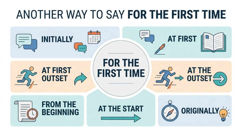 Meaning of another way to say for the first time with common English alternatives