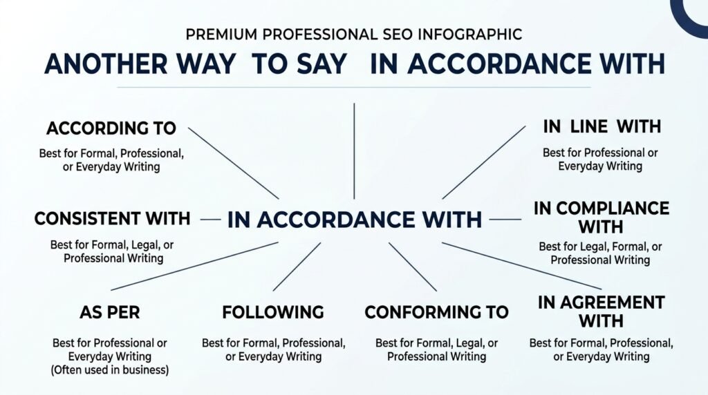 Another way to say in accordance with including professional and formal alternatives