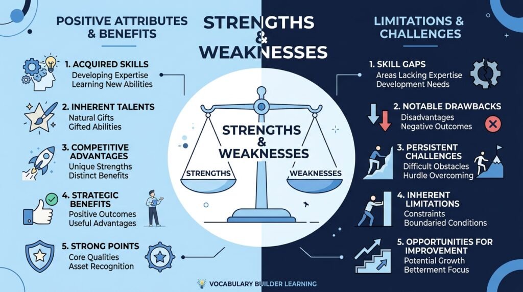 Infographic showing strengths and weaknesses with positive qualities and areas for improvement