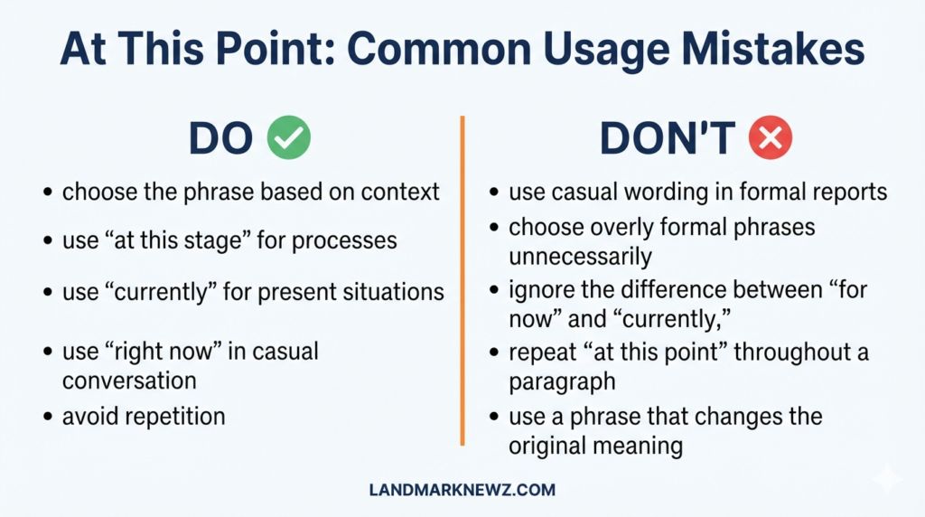 Dos and don’ts for using alternatives to at this point