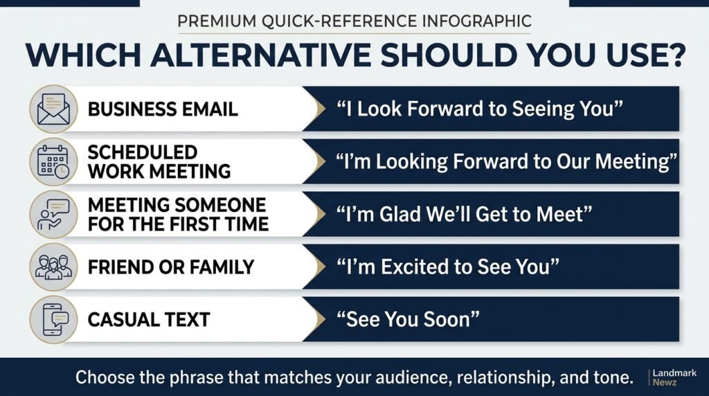 est alternatives to looking forward to seeing you for business emails, meetings, friends, and texts