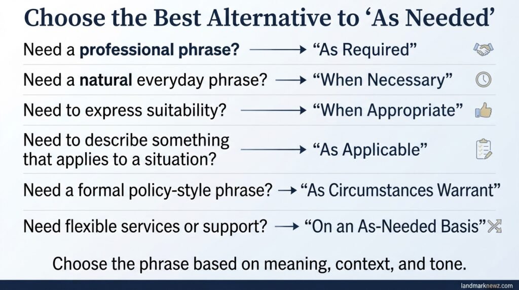 Guide to choosing the best alternative to as needed by situation and tone