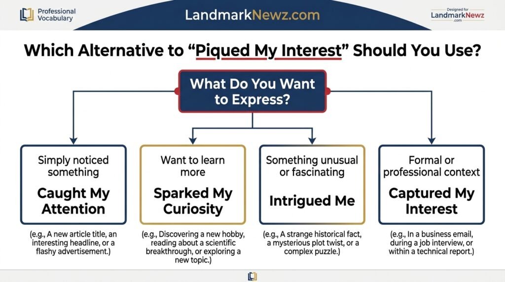 Infographic showing which alternative to piqued my interest to use in professional, casual, and curious situations