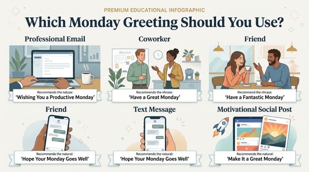 Best Monday greetings for professional emails, coworkers, friends, texts, and social posts