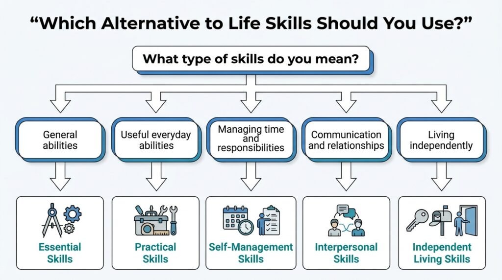 Decision tree showing which alternative to life skills fits practical, interpersonal, self-management, and independent living abilities