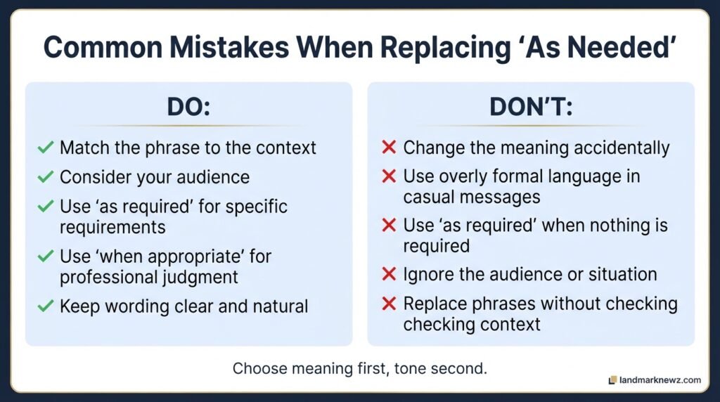 Common mistakes when using alternatives to as needed with writing tips