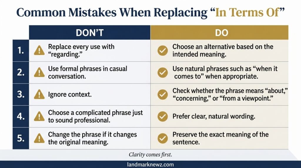 Common mistakes when replacing in terms of with better alternatives