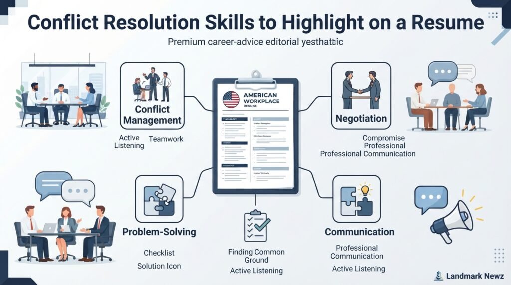 Conflict resolution skills for resumes including negotiation, mediation, communication, and problem-solving