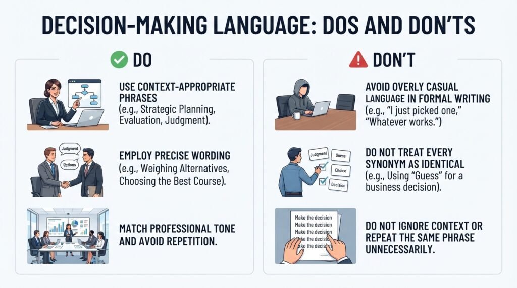 Decision making language dos and don'ts for professional communication