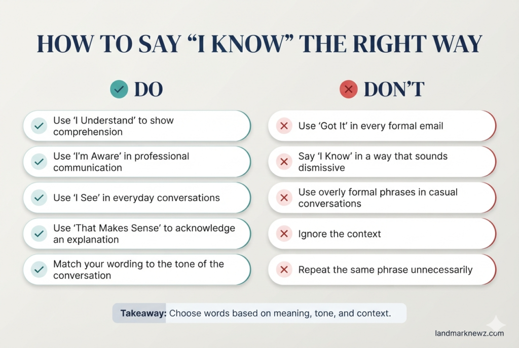 Do’s and don’ts for saying I know in professional and casual conversations