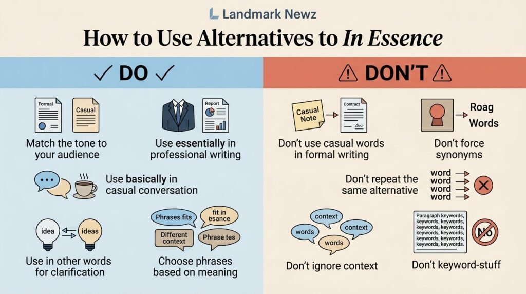 Dos and don’ts for using alternatives to in essence in English writing