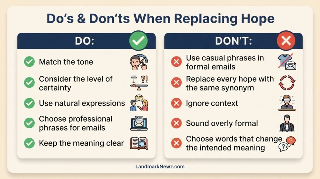 Dos and don’ts for using alternatives to hope in professional and casual writing
