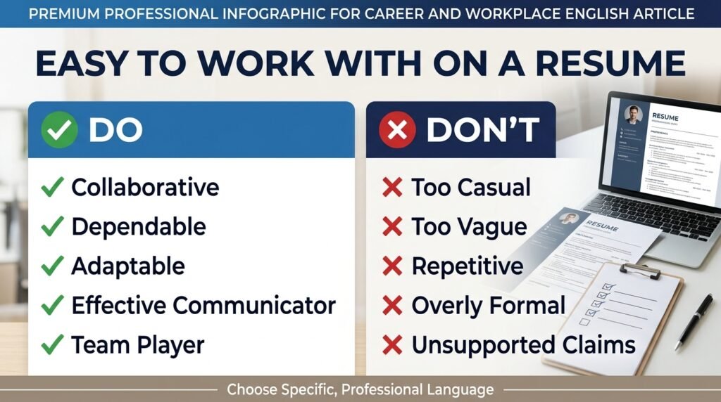 Dos and don'ts for saying easy to work with on a resume