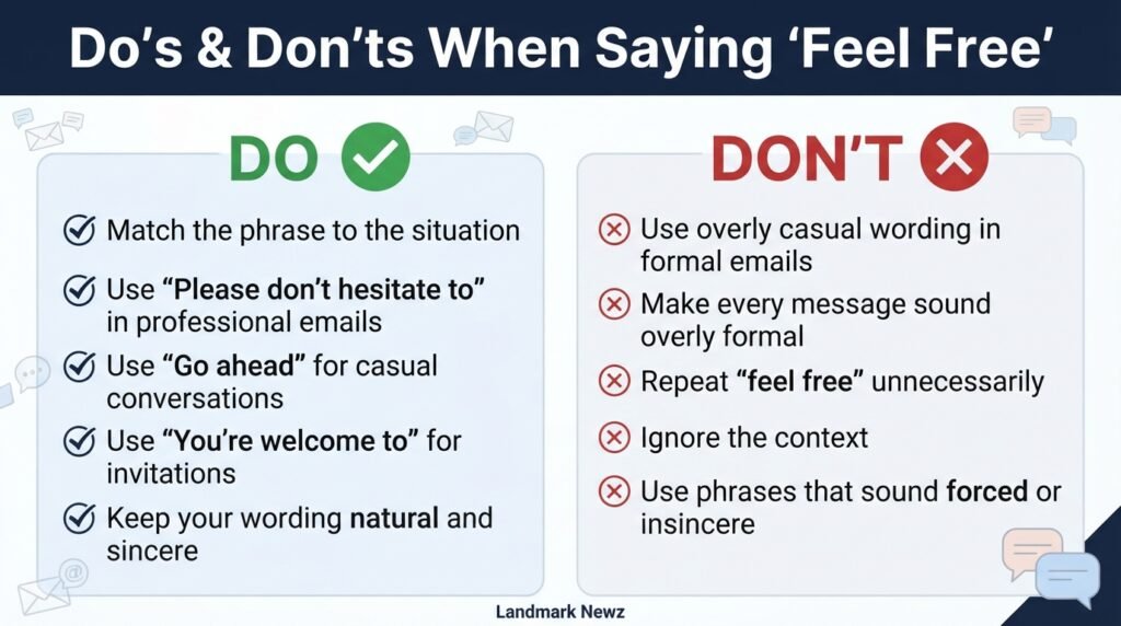 Dos and don’ts for using feel free alternatives in professional communication