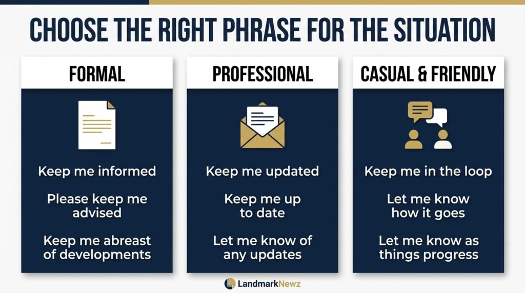 Formal professional and casual alternatives to keep me posted