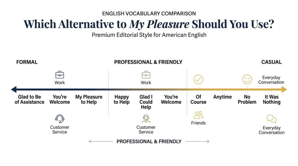 Formal and casual alternatives to “my pleasure” compared by tone