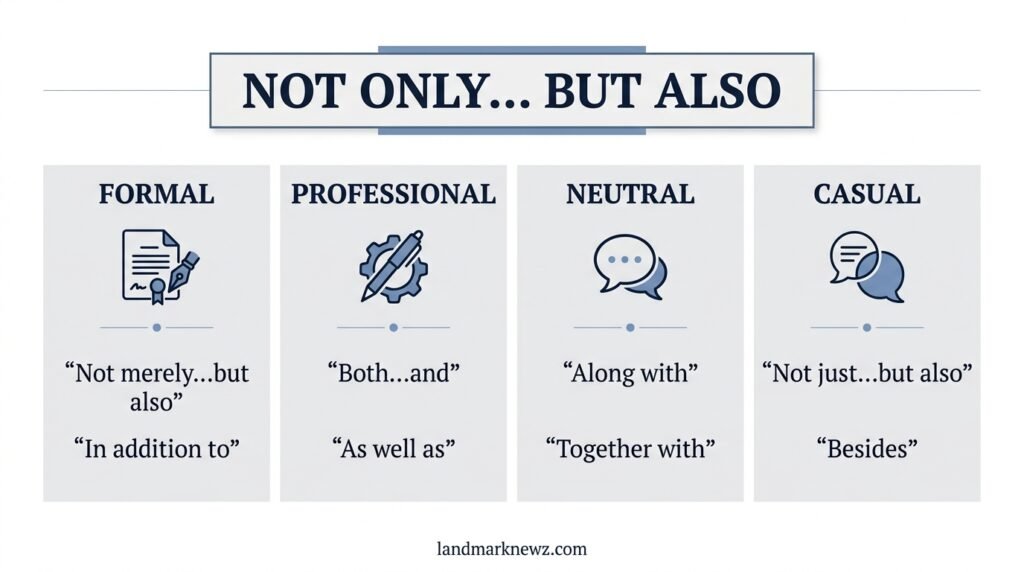 Formal and casual alternatives to not only but also compared by tone