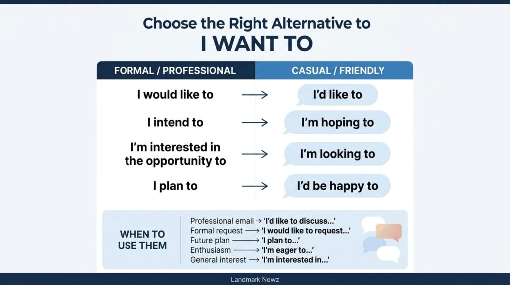 Formal and casual alternatives to I want to
