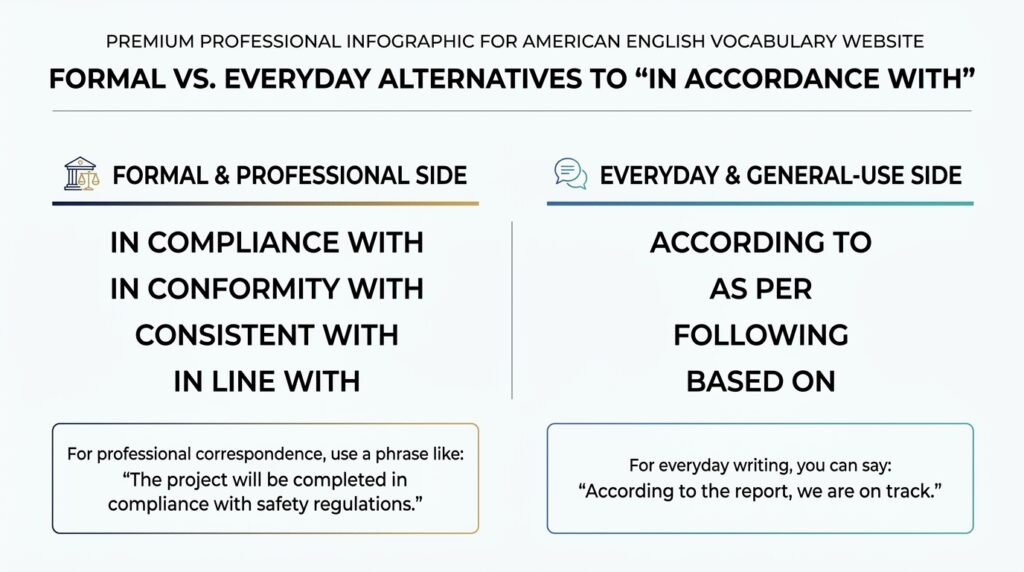 Formal and everyday alternatives to the phrase in accordance with