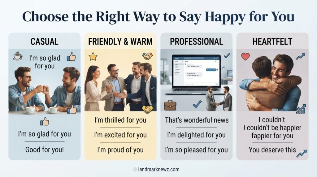 Happy for you alternatives matched to casual friendly professional and heartfelt situations