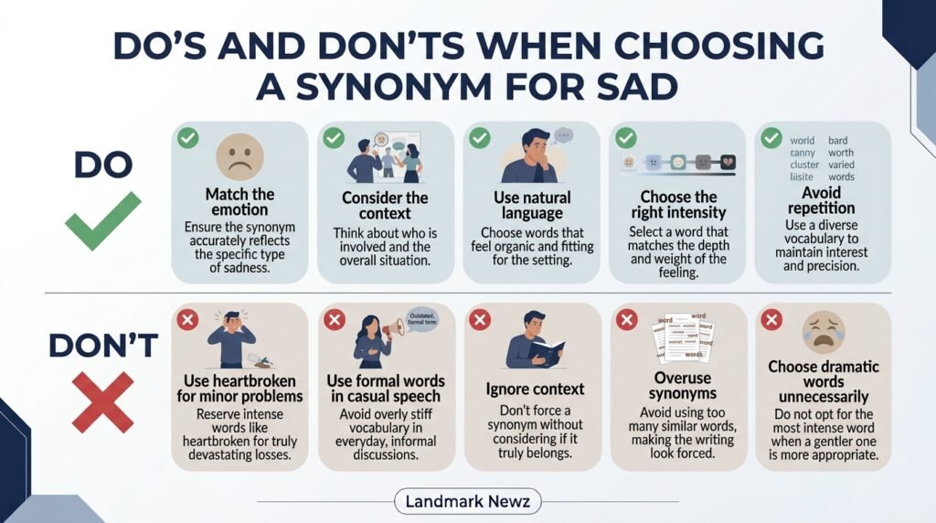 Do’s and don’ts for choosing the right synonym for sad in English writing