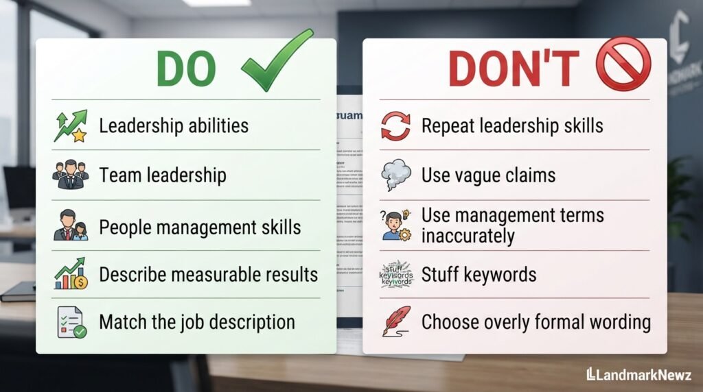 Do and don’t examples for using leadership skills alternatives on a resume
