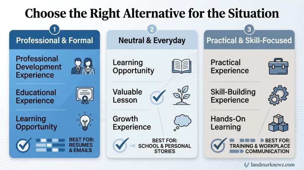 Learning experience alternatives compared by professional and casual context