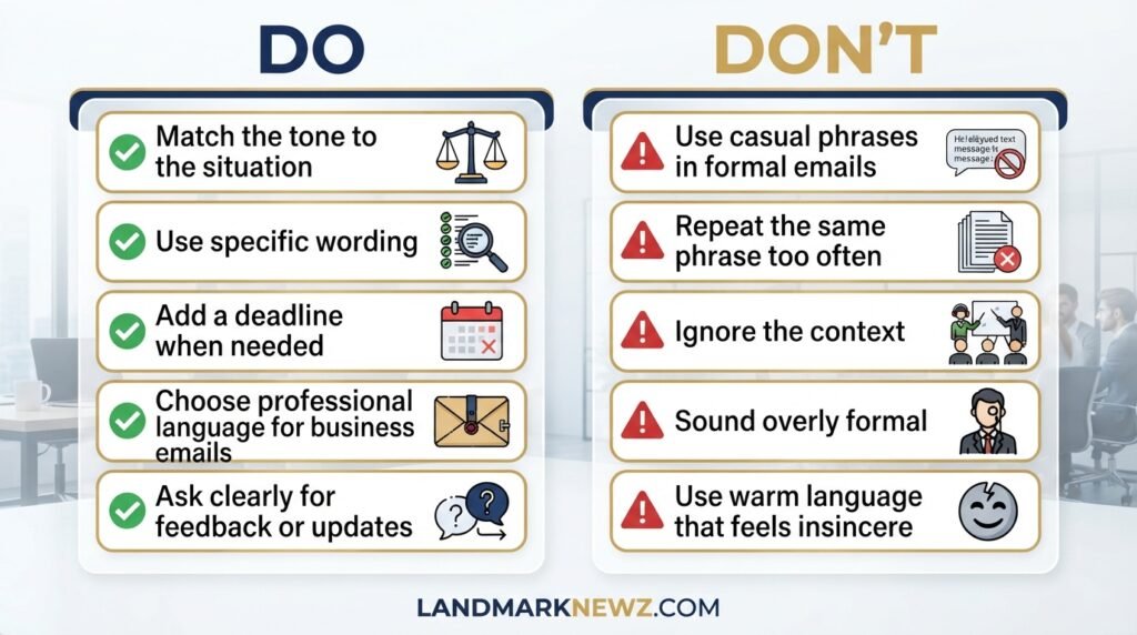 Dos and don’ts for using alternatives to let us know in professional communication
