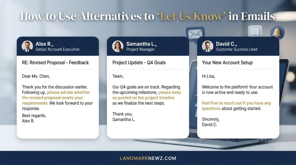Email examples using professional alternatives to let us know