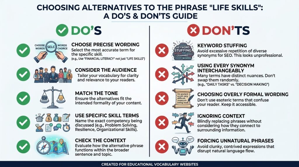 Do’s and don’ts for choosing accurate alternatives to the phrase life skills