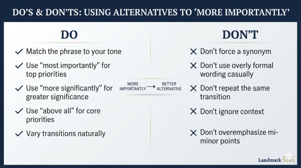Do’s and don’ts when using alternatives to more importantly