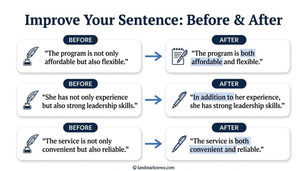Before and after sentence examples using alternatives to not only but also