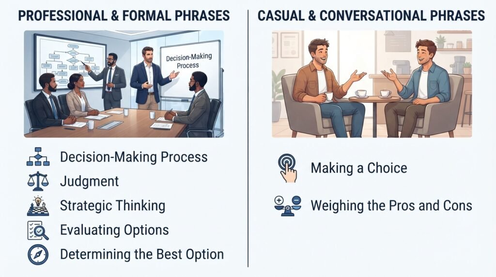 Comparison of professional and casual phrases for decision making