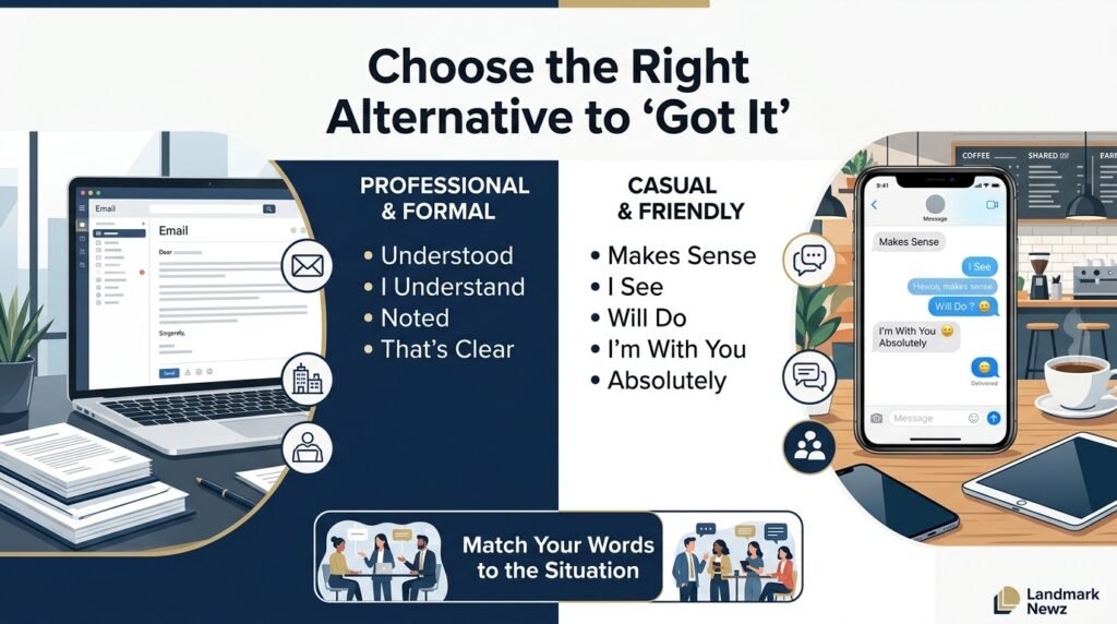 Professional and casual alternatives to got it for emails, work, and everyday conversations