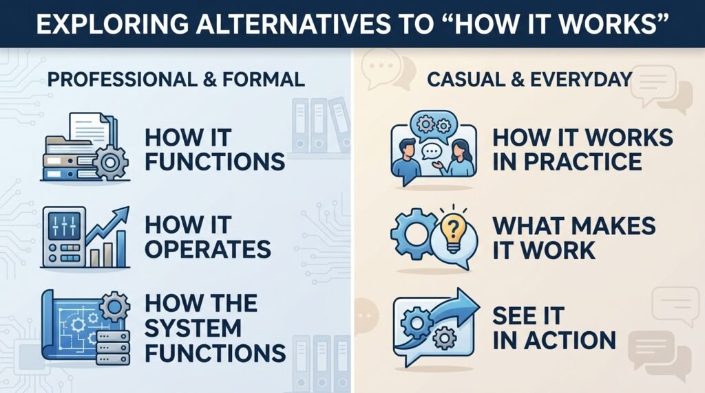 Professional and casual alternatives to how it works