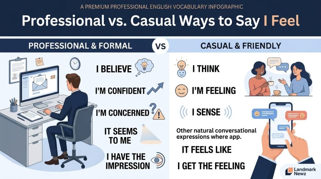 Professional and casual alternatives to I feel in English