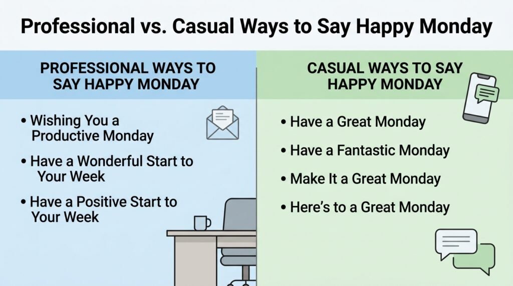 Comparison of professional and casual ways to say Happy Monday