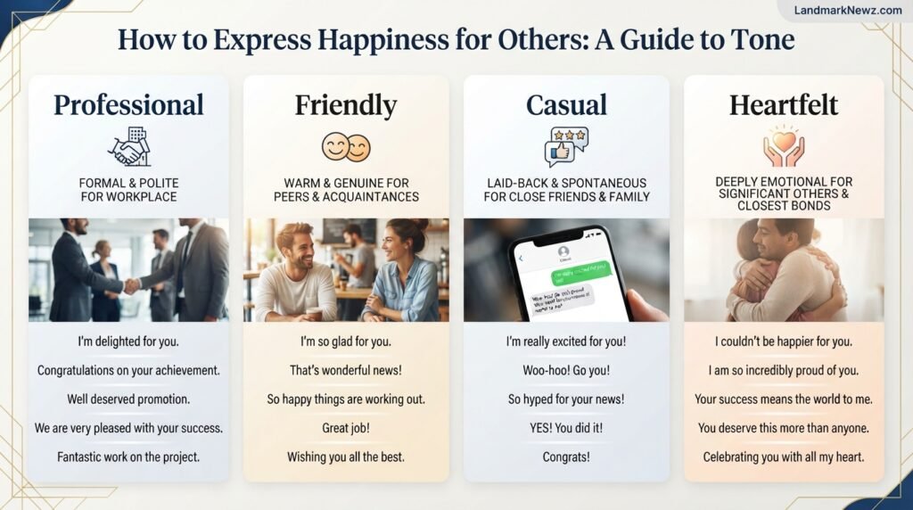 Professional casual friendly and heartfelt ways to say I'm happy for you