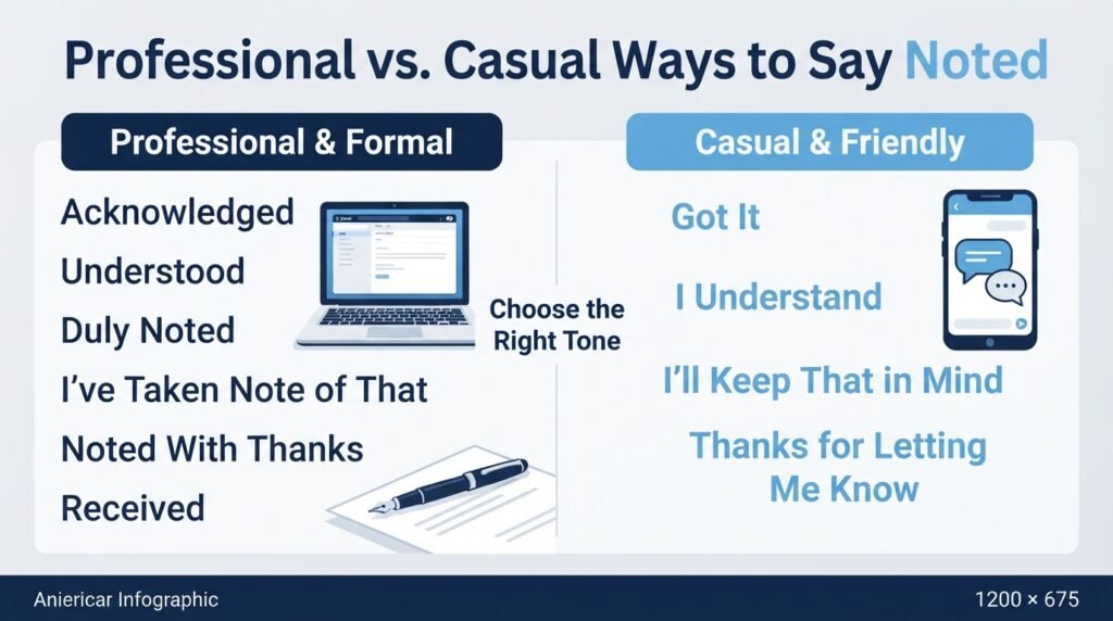 Professional and casual ways to say noted