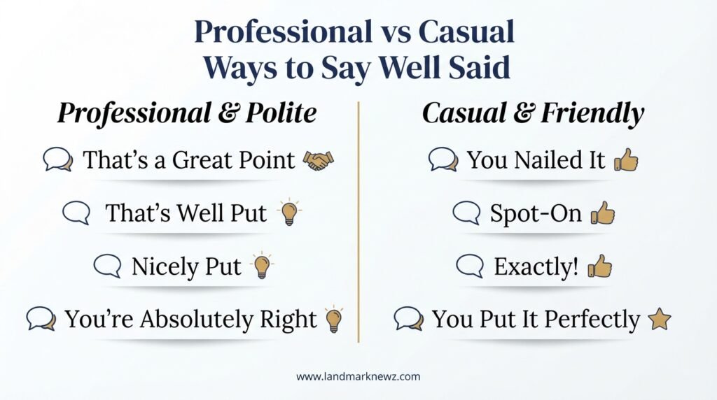 Professional and casual ways to say well said with example phrases