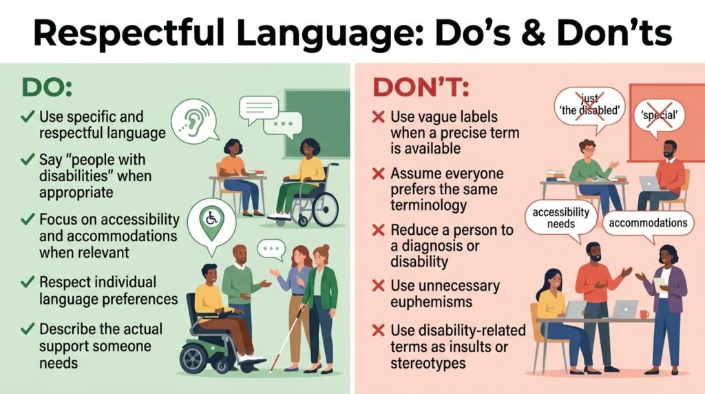 Do and don’t guide for using respectful language instead of special needs