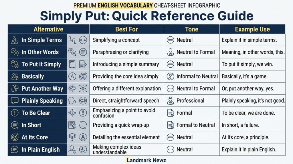 Quick reference guide to 10 alternatives for simply put with tone and usage