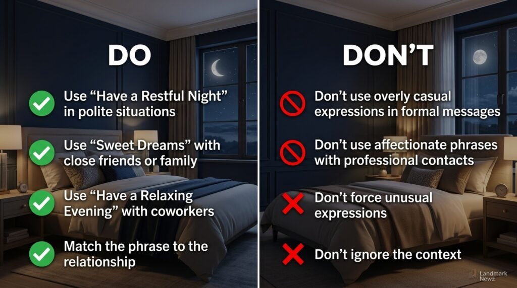 Comparison of ways to say sleep well by tone and situation
