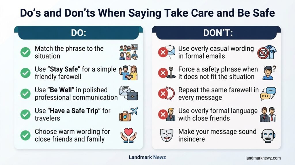 do’s and don’ts for using take care and be safe alternatives